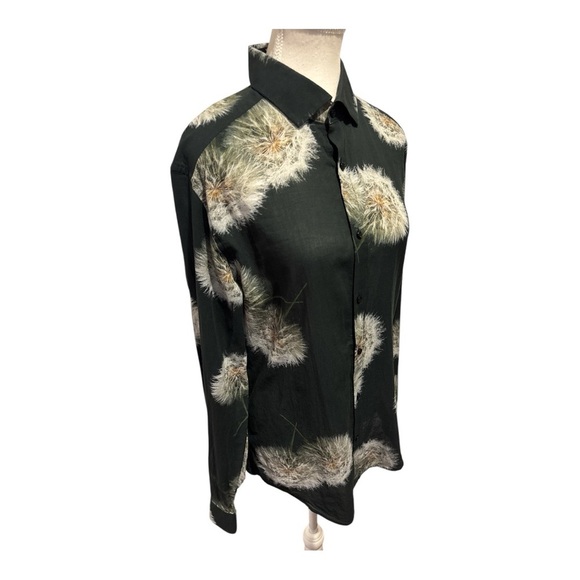 REISS Apache - Mens Dandelion Print Organic Cotton Shirt in Black Slim Fit Sz L - Picture 4 of 11